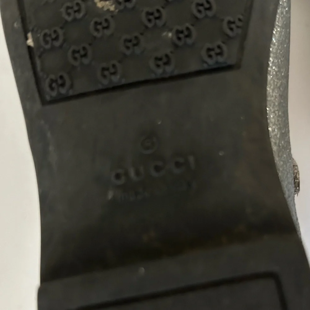 Gucci Toddler Metallic Sparkly Leather Mary Jane Flat Round Toe Shoes EU 25